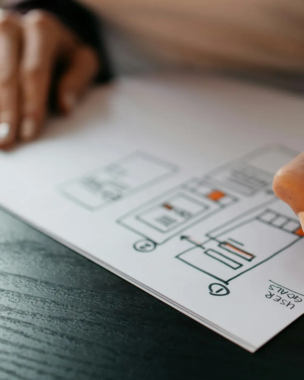 A hand sketching app wireframes on paper